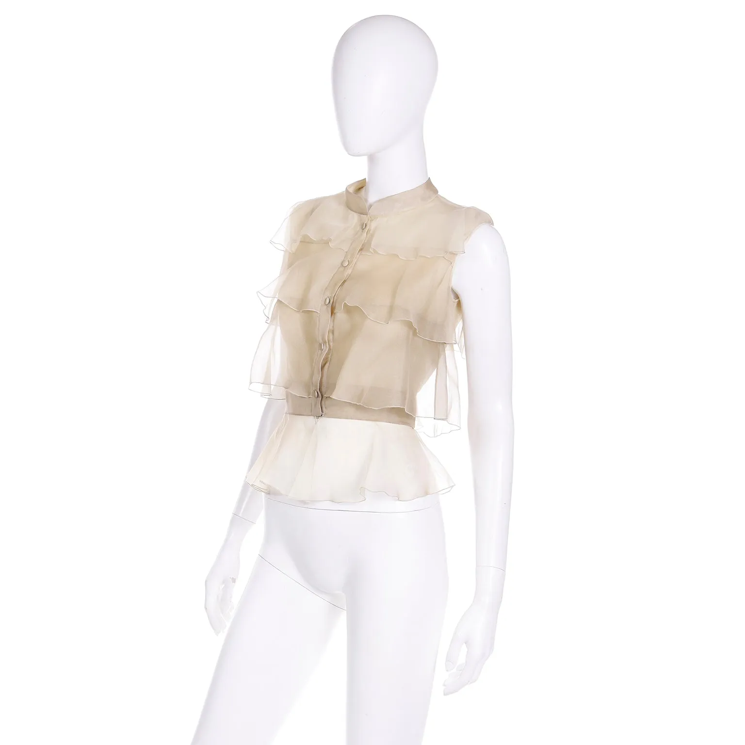 2005 Valentino Garavani Soft Gold Silk Chiffon Tiered Sleeveless Top