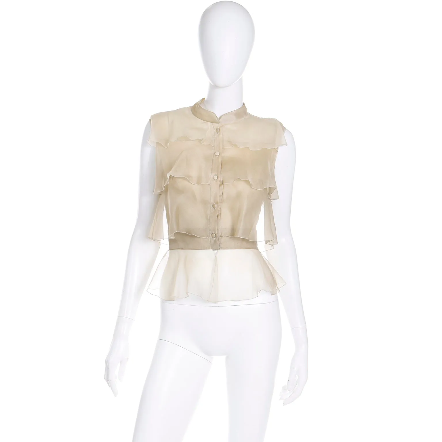 2005 Valentino Garavani Soft Gold Silk Chiffon Tiered Sleeveless Top