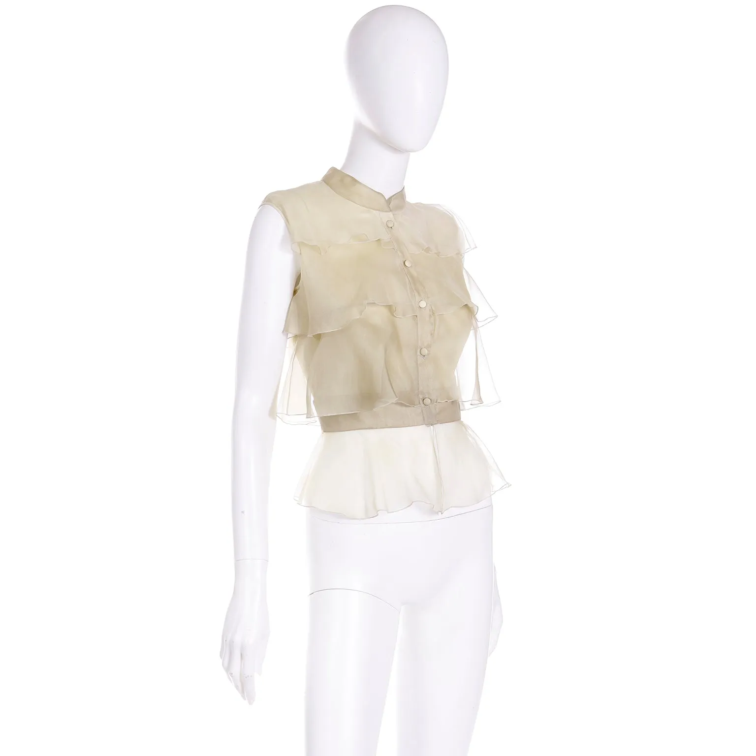 2005 Valentino Garavani Soft Gold Silk Chiffon Tiered Sleeveless Top