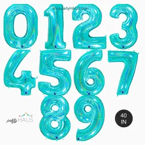 40 INCH | Glitter Teal Blue Number Balloons