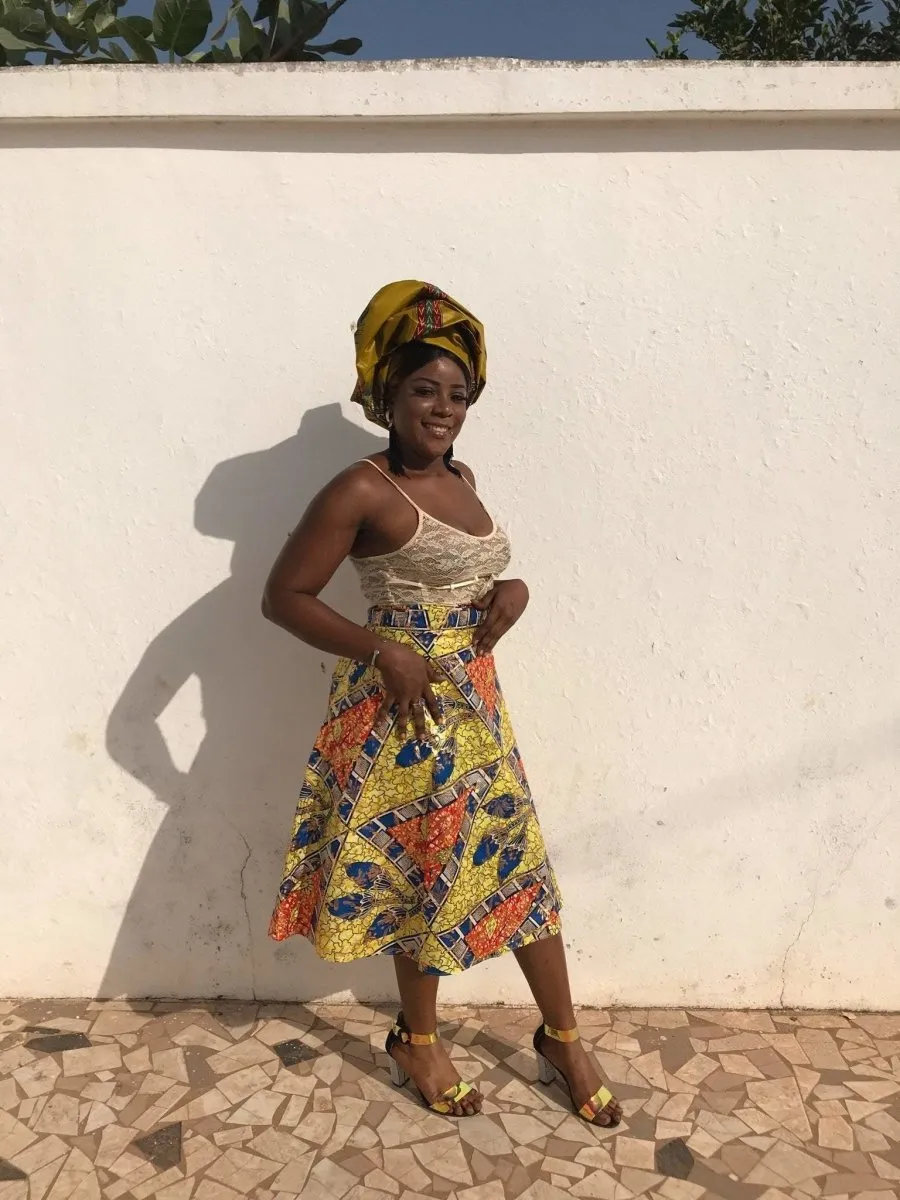 African Skirt, Wrap Skirt in Gold Ankara Print - Beach Skirt