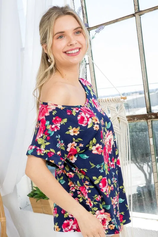 ALLOVER FLORAL ONE SHOULDER TOP