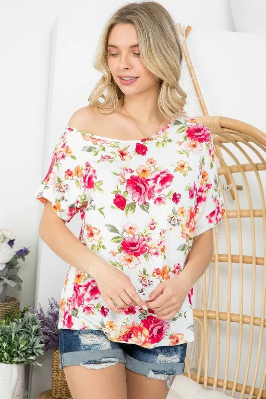 ALLOVER FLORAL ONE SHOULDER TOP