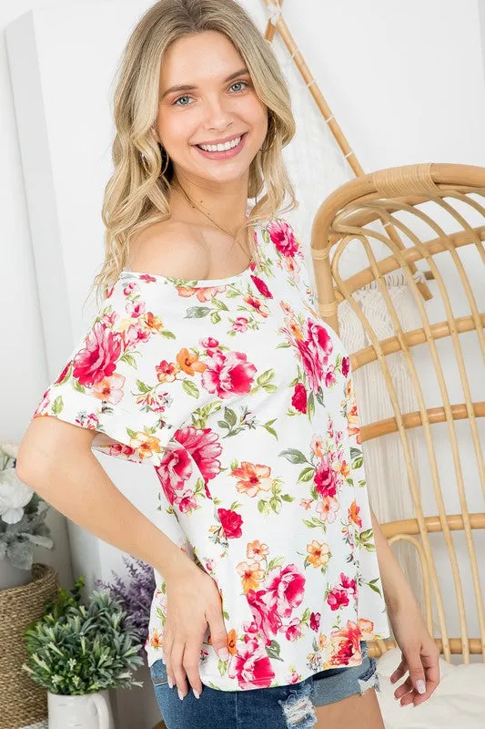 ALLOVER FLORAL ONE SHOULDER TOP