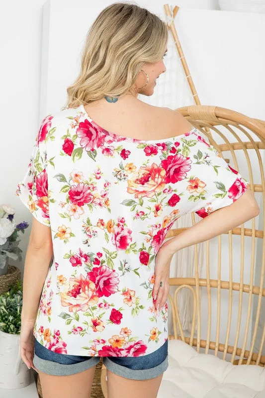 ALLOVER FLORAL ONE SHOULDER TOP