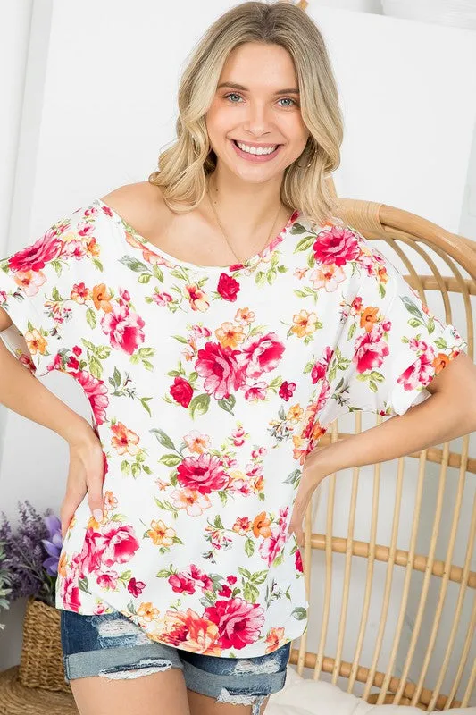 ALLOVER FLORAL ONE SHOULDER TOP