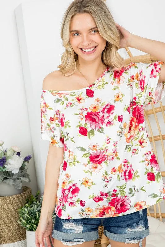 ALLOVER FLORAL ONE SHOULDER TOP