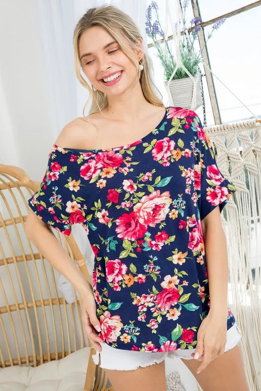 ALLOVER FLORAL ONE SHOULDER TOP