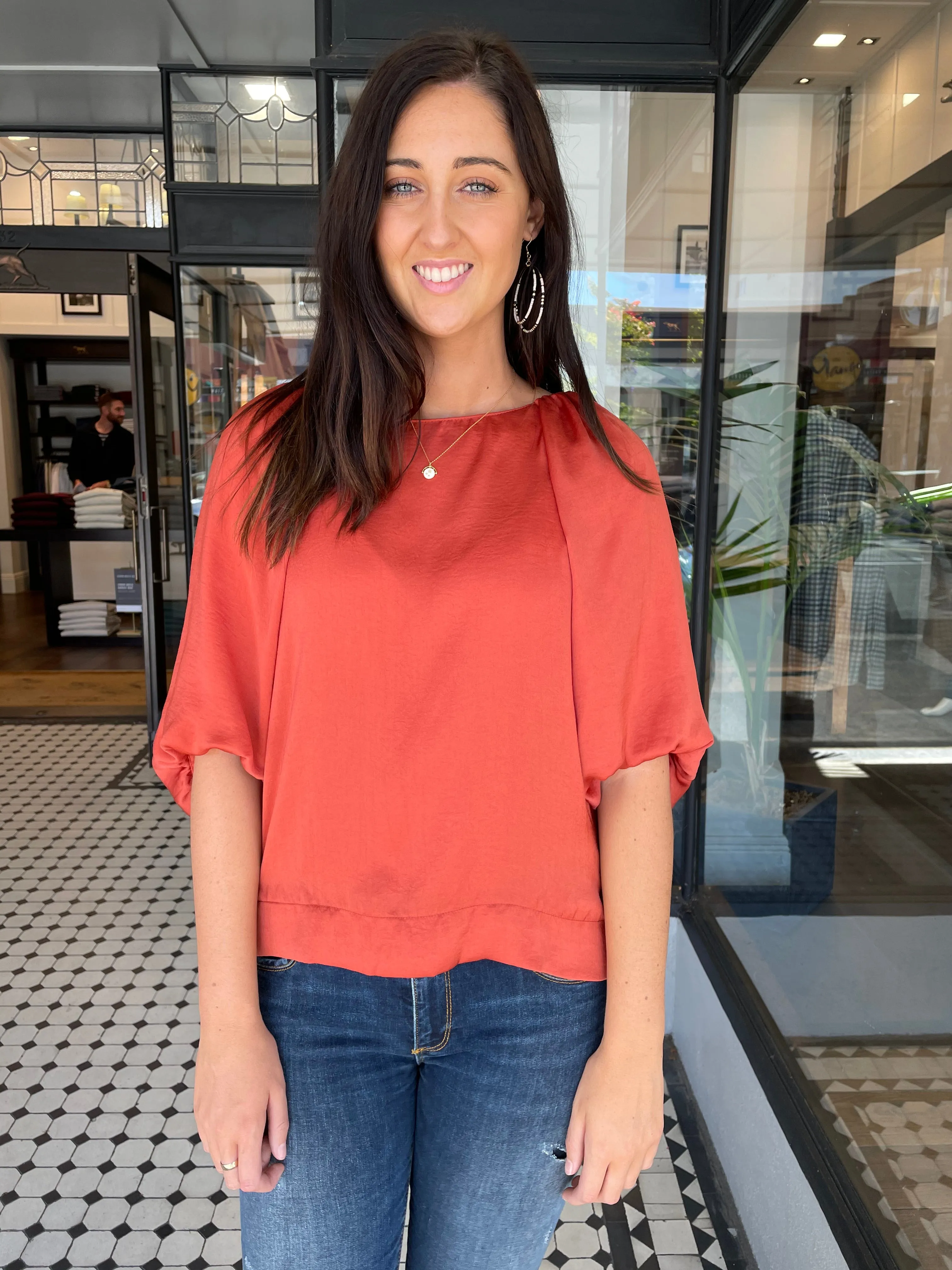 Amalia Balloon Sleeve Top Rust