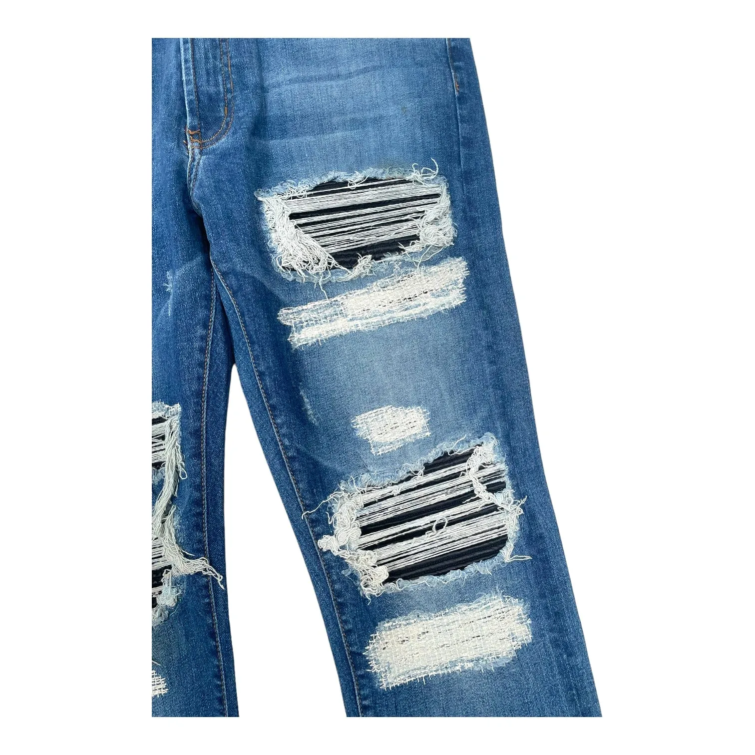 Amiri MX1 Leather Patchwork Jeans Classic Indigo (2016) Pre-Owned