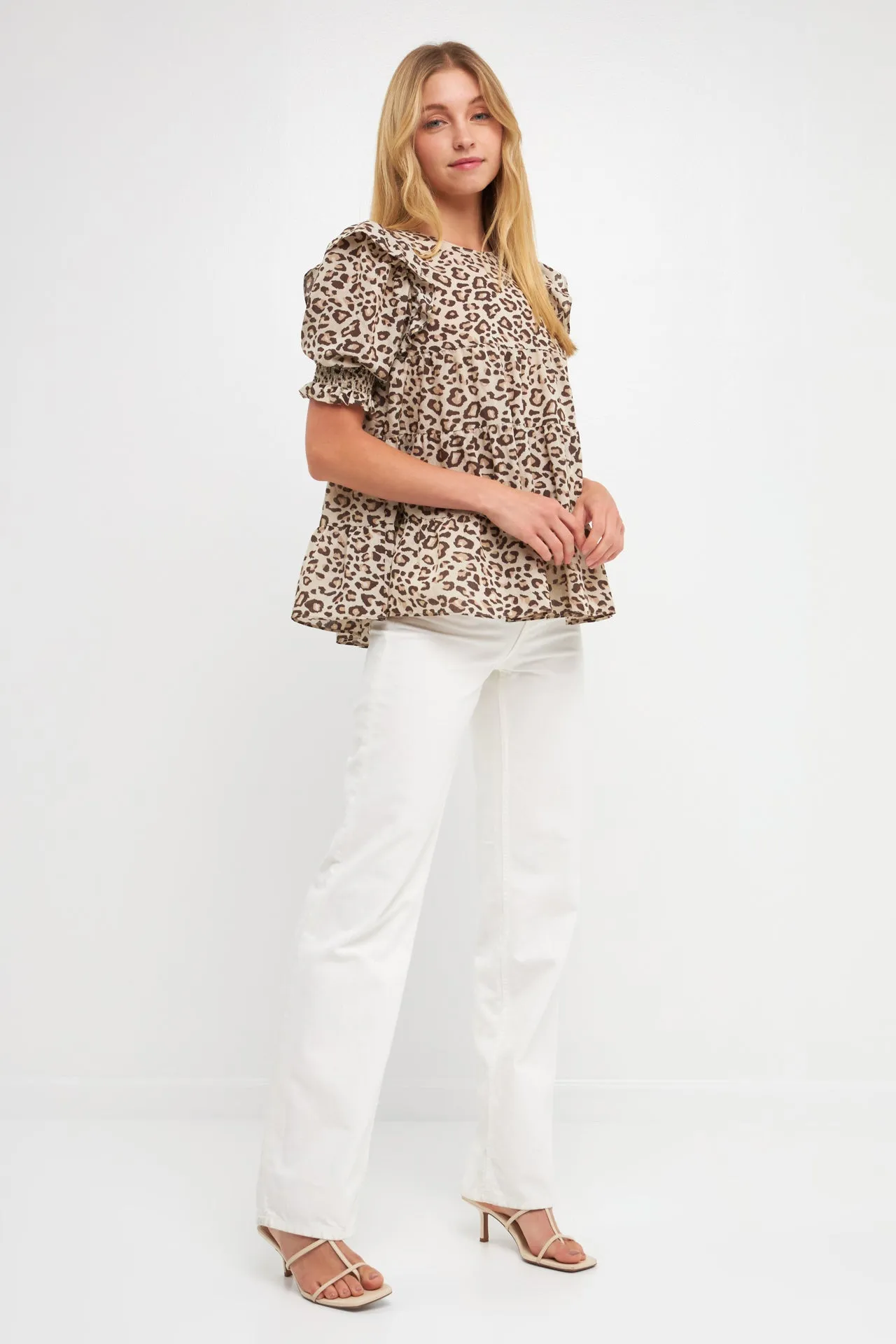 Animal Print Tiered Blouse