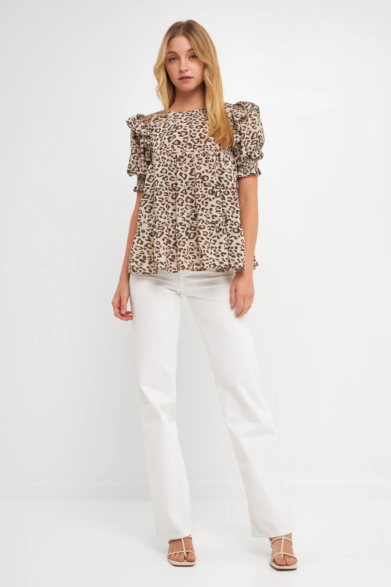 Animal Print Tiered Blouse