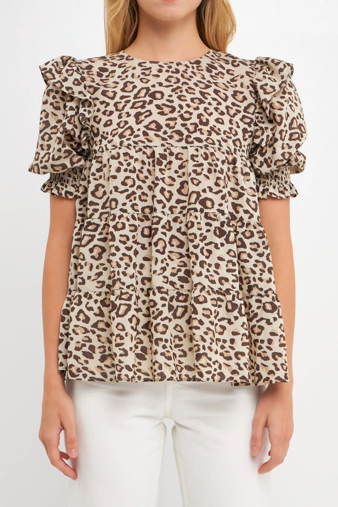 Animal Print Tiered Blouse