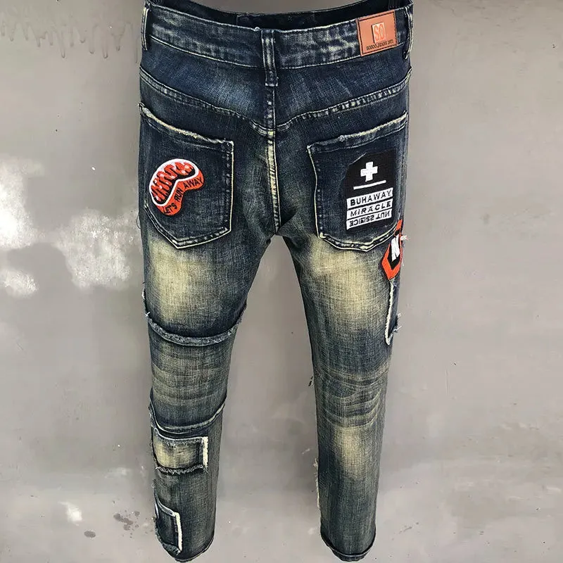 Badge Patchwork Regular Fit Denim Jeans