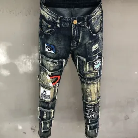 Badge Patchwork Regular Fit Denim Jeans