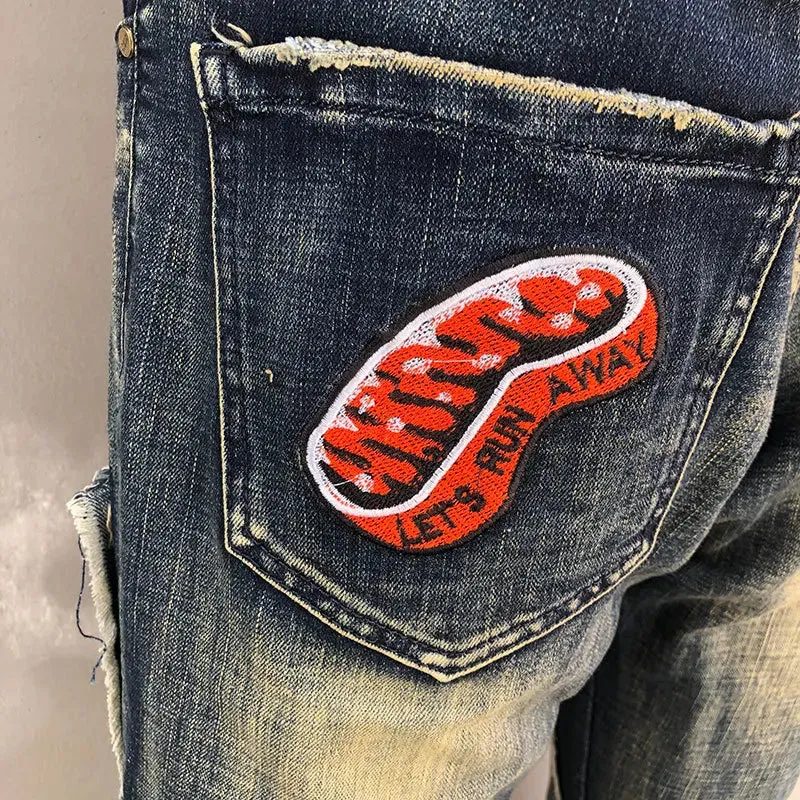 Badge Patchwork Regular Fit Denim Jeans