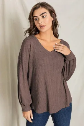 Balloon Sleeve V Neck Top