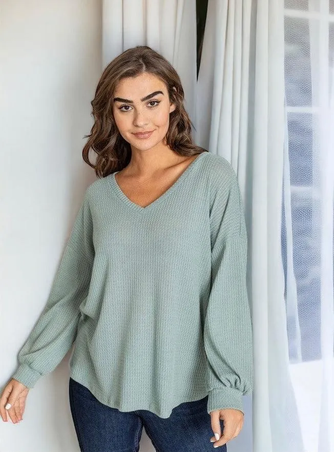 Balloon Sleeve V Neck Top