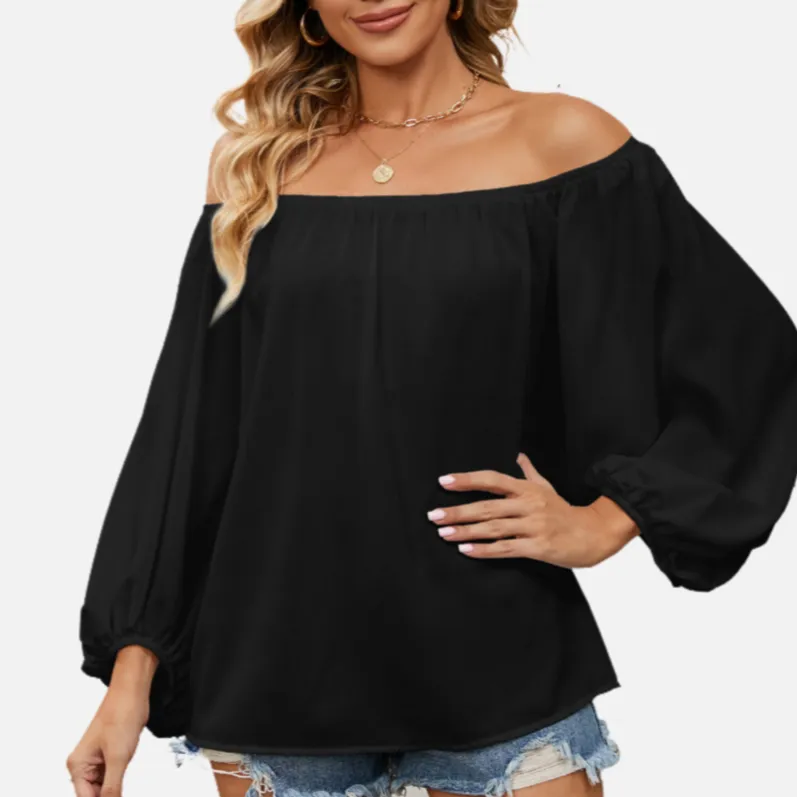 Black Chiffon Blouse Off Shoulder