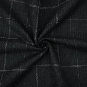 Black-Gray-Deep Mauve Wool-Poly Check Stripe Twill Woven Suiting Fabric