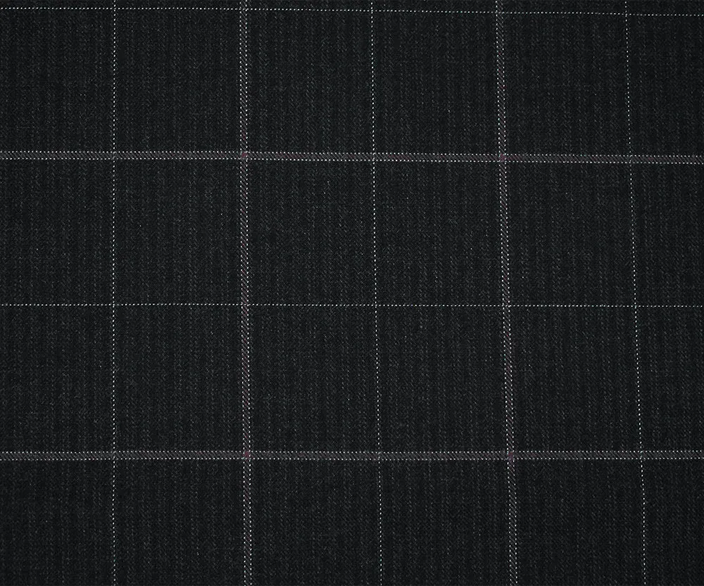 Black-Gray-Deep Mauve Wool-Poly Check Stripe Twill Woven Suiting Fabric