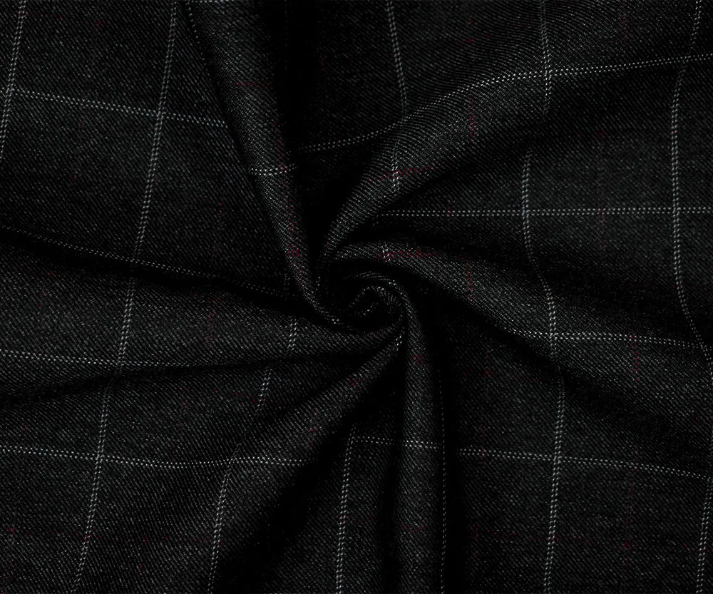 Black-Gray-Purple Polyester Wool Check Plaid Twill Woven Suiting Fabric