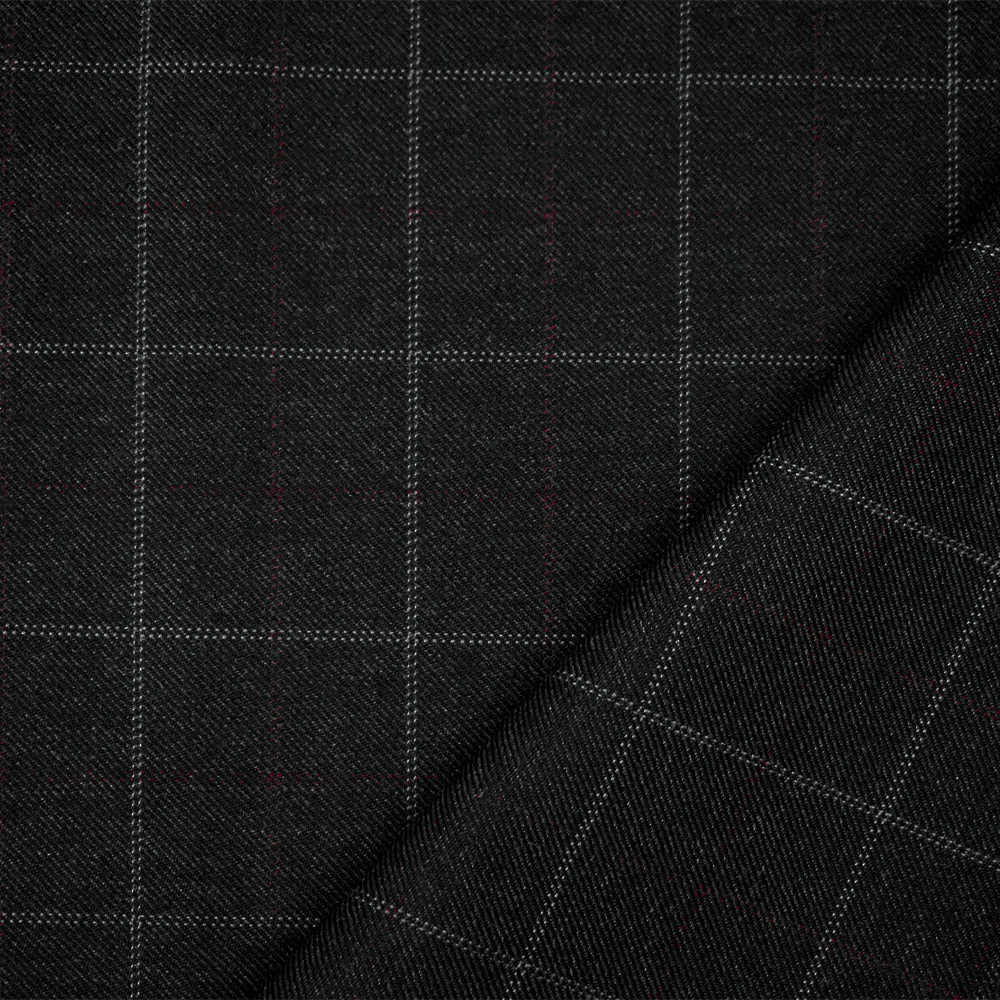 Black-Gray-Purple Polyester Wool Check Plaid Twill Woven Suiting Fabric