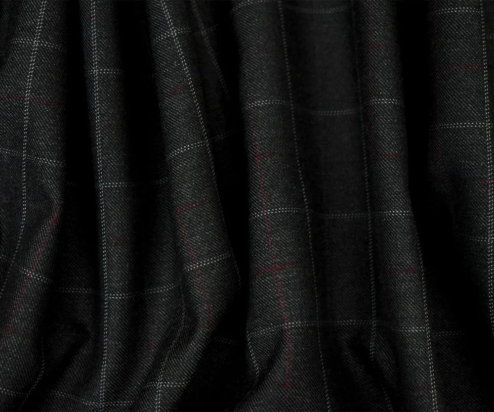 Black-Gray-Purple Polyester Wool Check Plaid Twill Woven Suiting Fabric