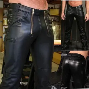 Black Solid Latex Stretchy Leather Pants