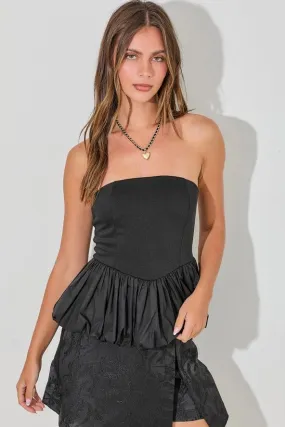 Black Strapless Balloon Hem Top