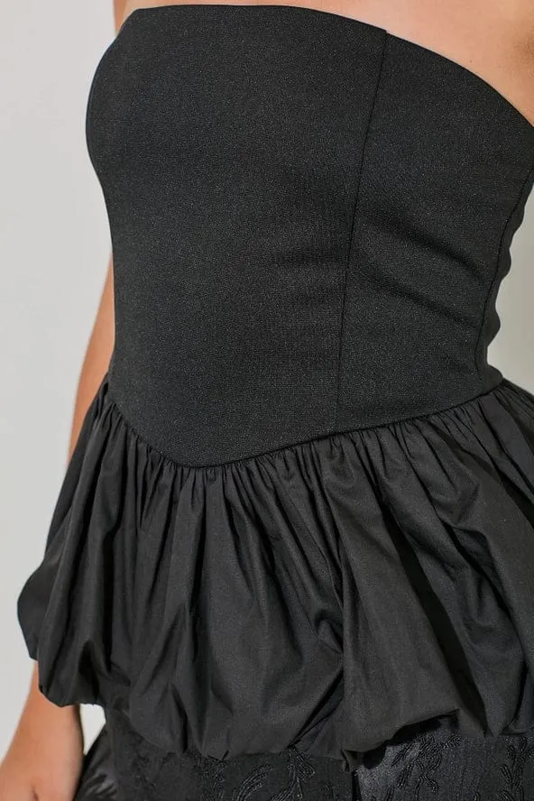 Black Strapless Balloon Hem Top