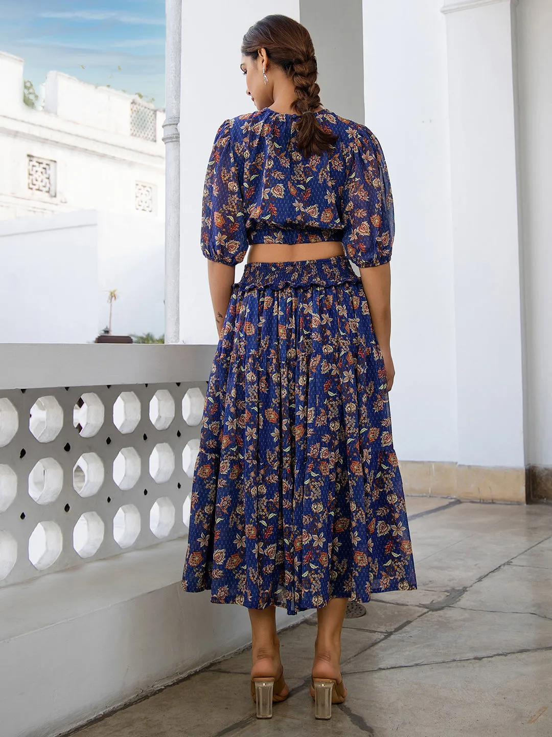 Blue Georgette Floral Co-ord Set