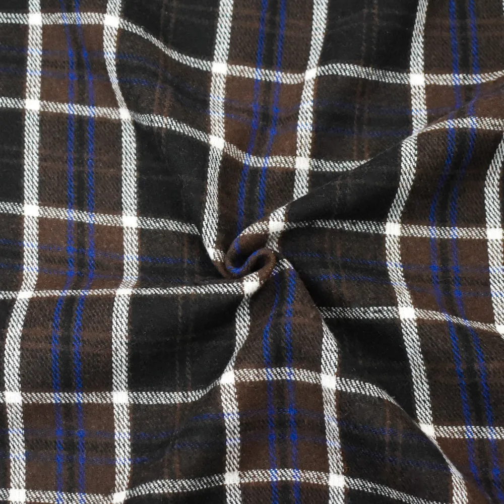 Brown-Bue-Multi Melton Poly-Wool Plaid Twill Woven Jacketing Fabric