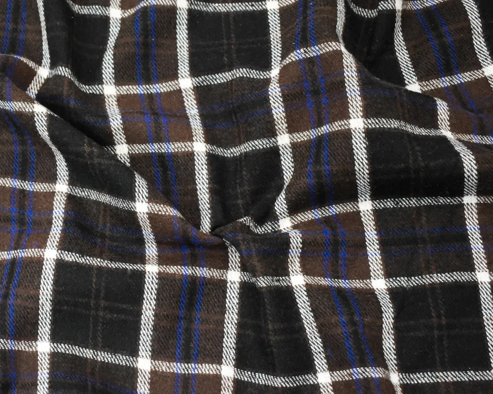 Brown-Bue-Multi Melton Poly-Wool Plaid Twill Woven Jacketing Fabric