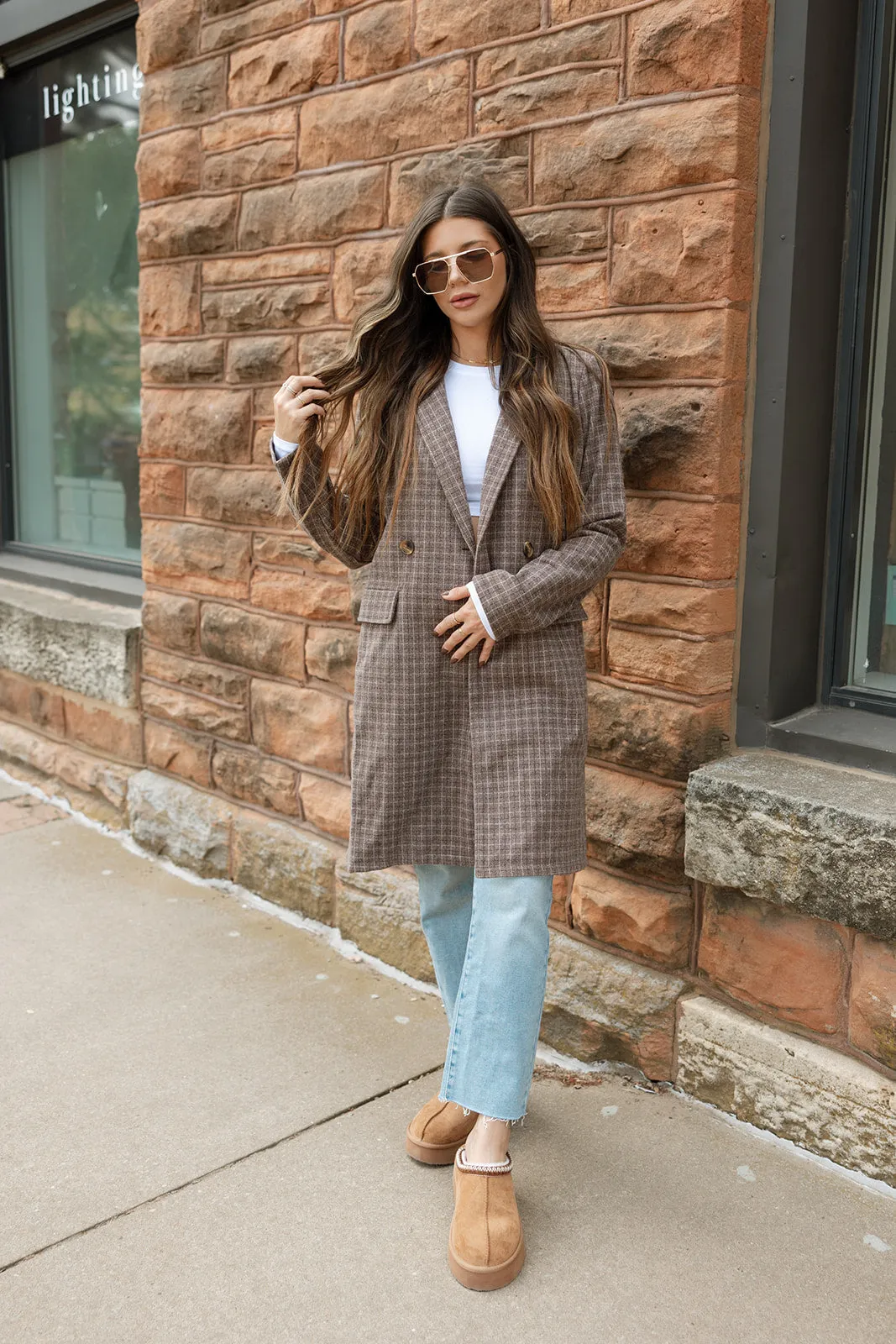 Brown Check Plaid Trench Coat