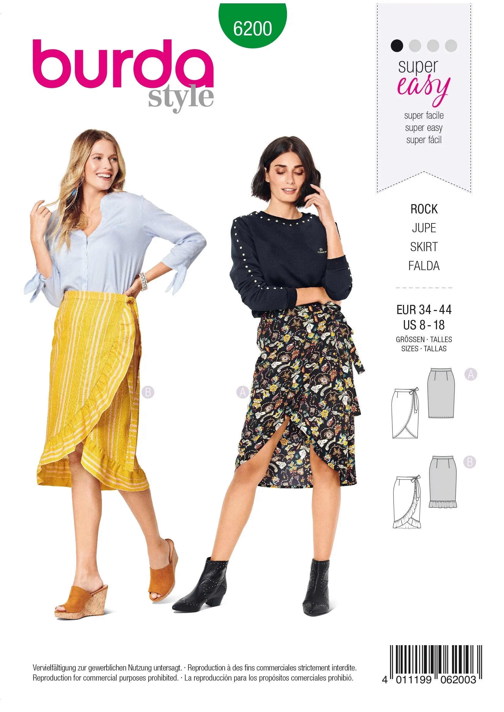 Burda Pattern 6200  Wrap Skirt with Waistband and Tie