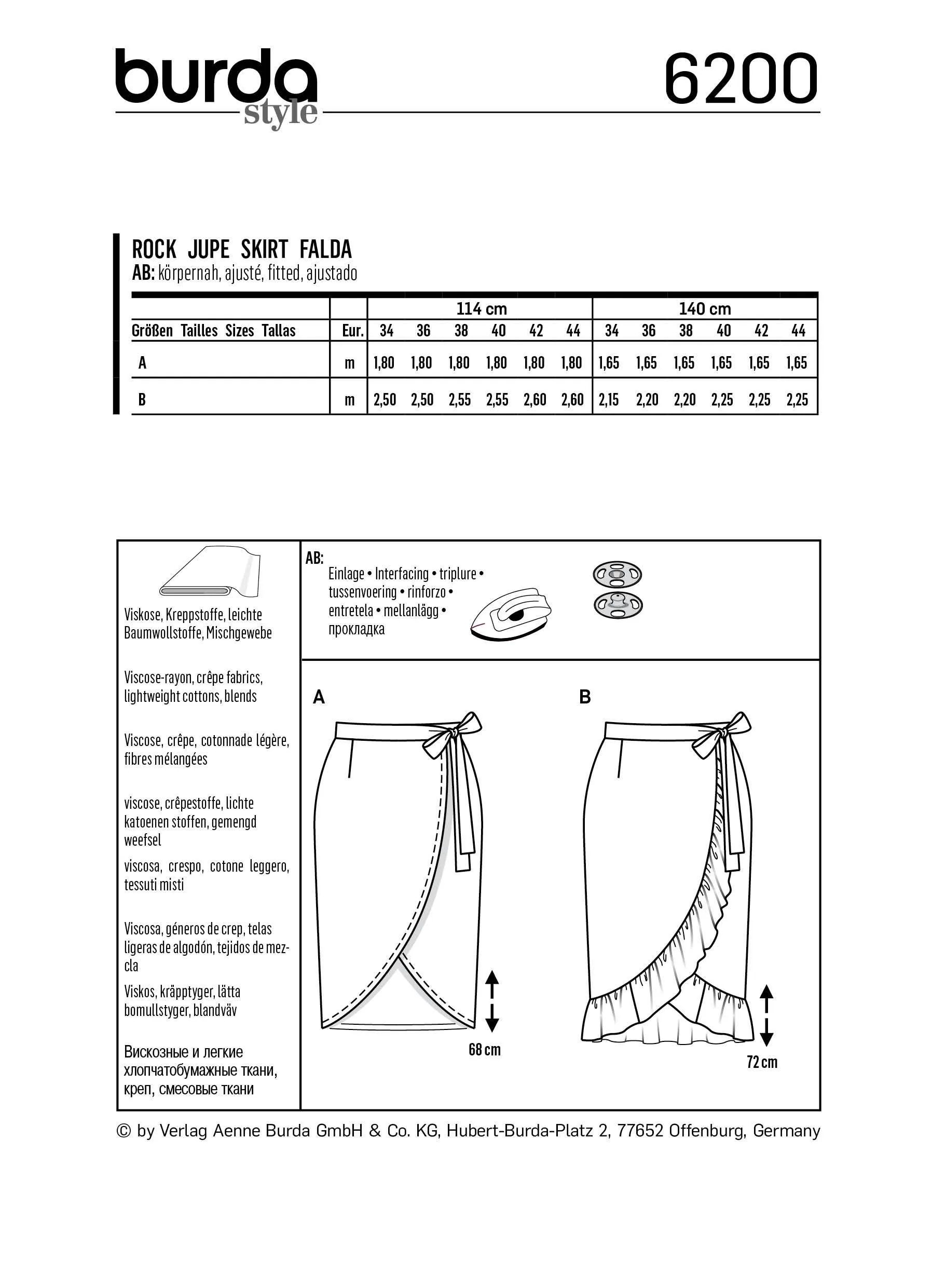 Burda Pattern 6200  Wrap Skirt with Waistband and Tie