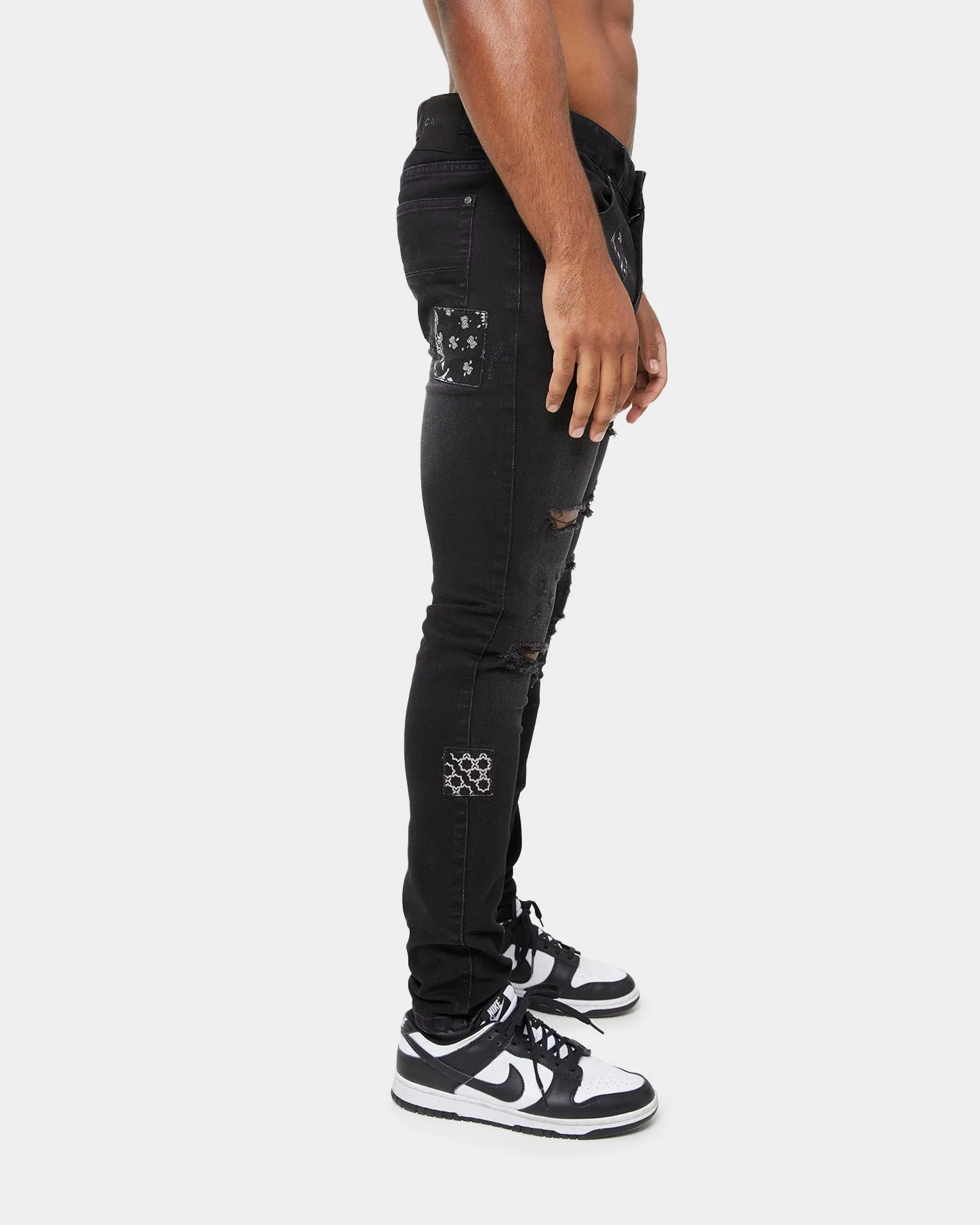 Carre Bandana Ultra Patchwork Distressed Jeans Washed Black