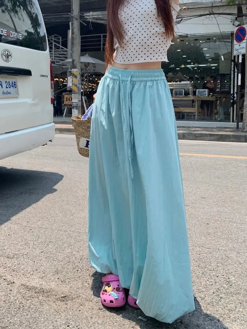 Casual Waist Spring Elastic Sweet Drawstring Solid High Summer Korean Skirt