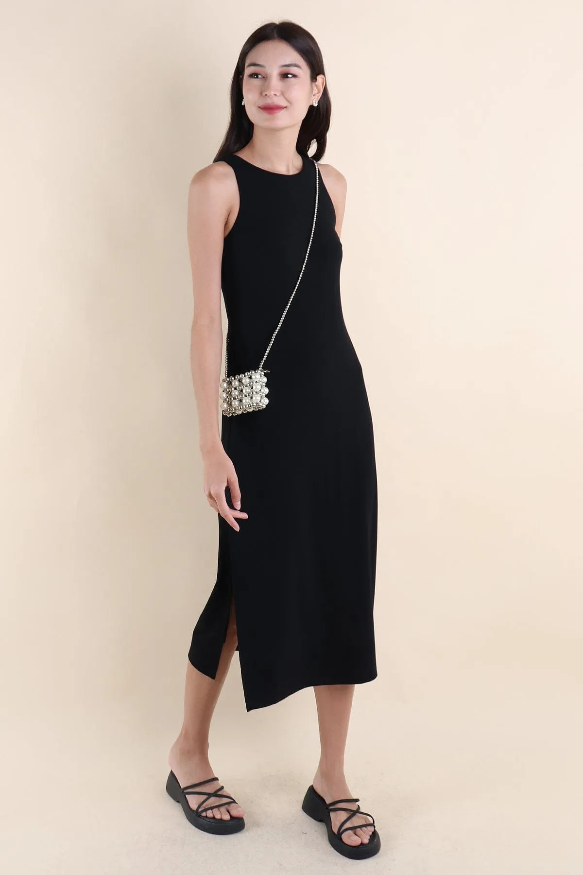 CHARM RACER SLIP DRESS IN BLACK