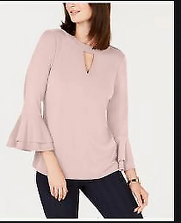 Charter Club Bell-Sleeve Keyhole Top, Size Small