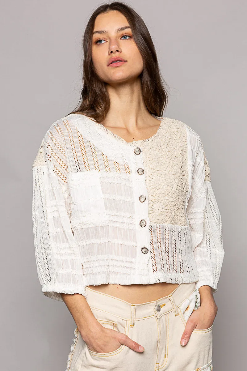 Chiffon & Crochet Jacket Top - Cream