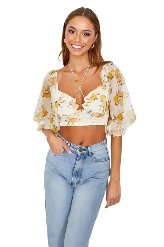 Chiffon Balloon Sleeved Bustier Crop Top