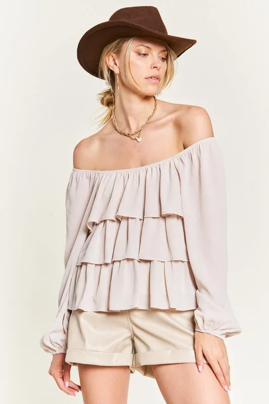 Chiffon Bubble Sleeve Tiered Flounce Blouse