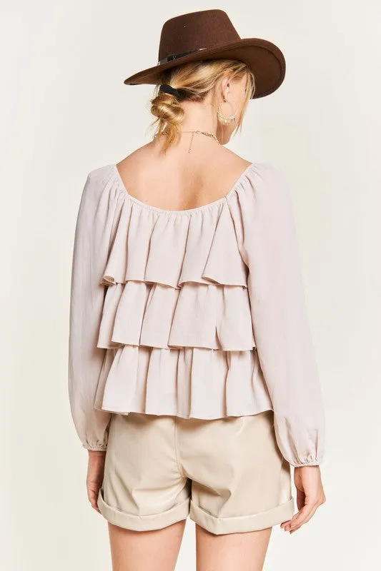 Chiffon Bubble Sleeve Tiered Flounce Blouse