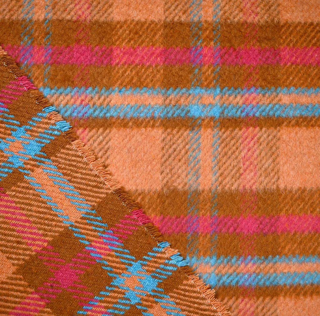 Colorful Plaid Brushed Twill Coating Apricot/Fuchsia