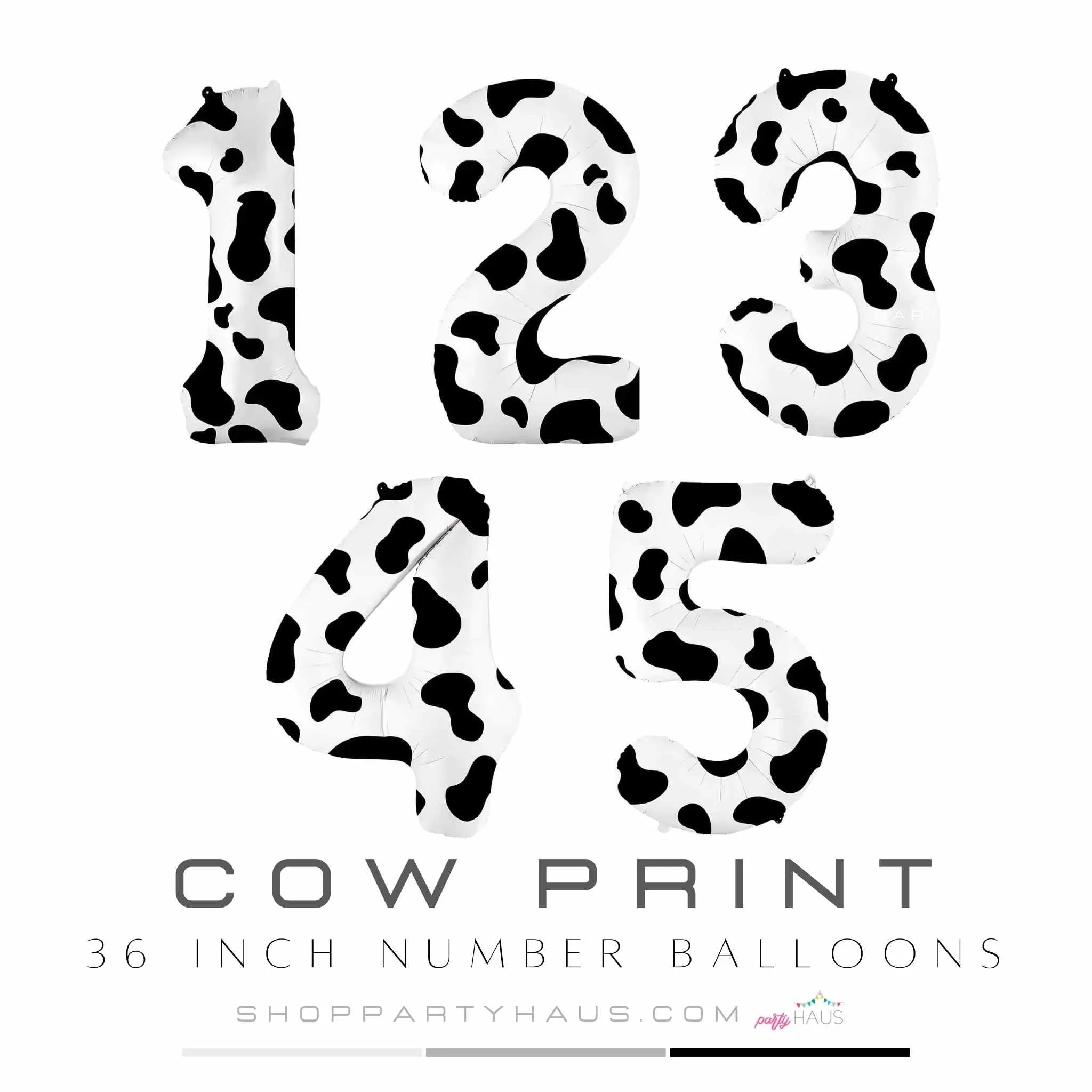 Cow Print Number Balloons | Black and White Cow Print | 36 INCH