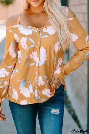 Deanwangkt - Yellow Floral Off Shoulder Long Sleeve Top