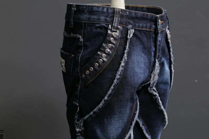 Distressed Tassel Denim Personality Patch Style Men Jeans