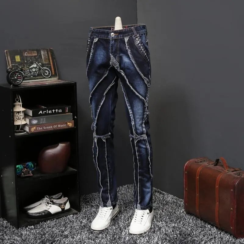 Distressed Tassel Denim Personality Patch Style Men Jeans